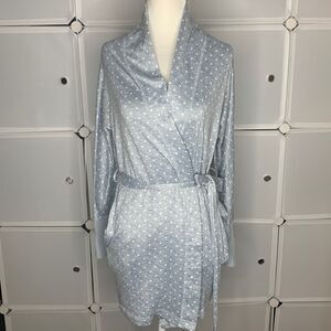 Jaclyn Intimates Blue With White Polka Dot MIDI Robe Size Small
